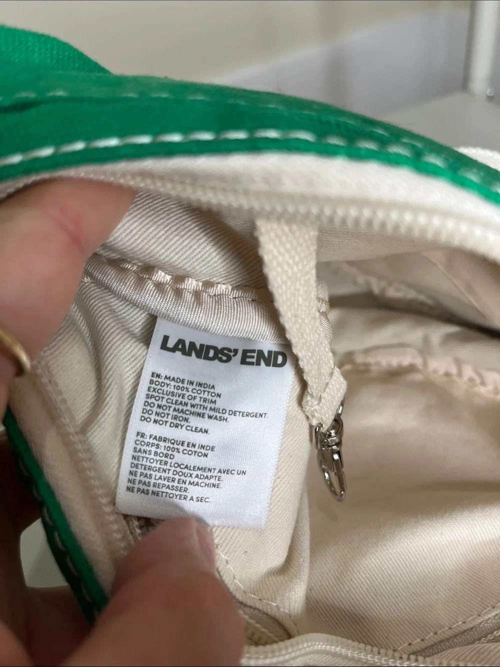 Lands' End Green Canvas Crossbody with White Strap